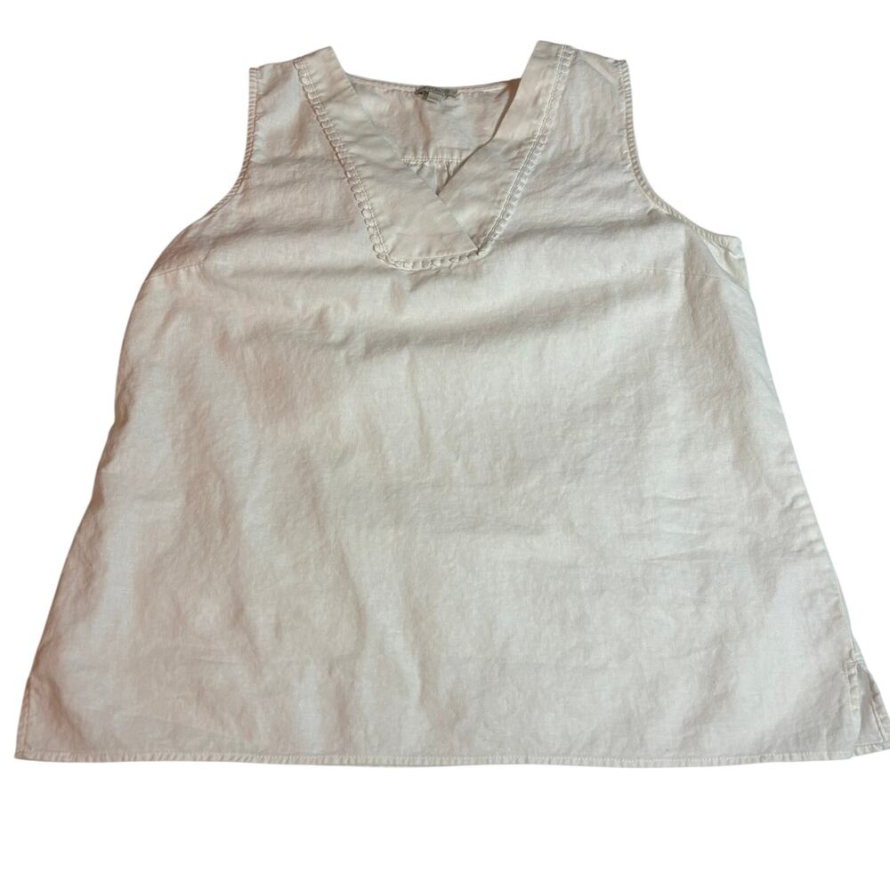 Talbots White Linen Blend Sleeveless V Neck Tunic Top Women's Large LP